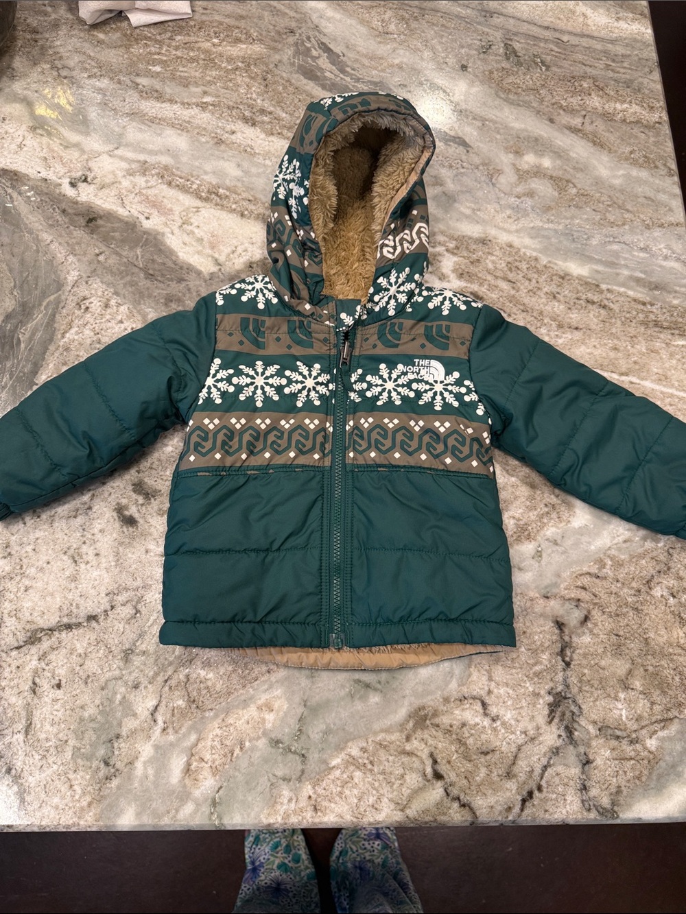 The North Face Green Patterned Hooded Winter Coat